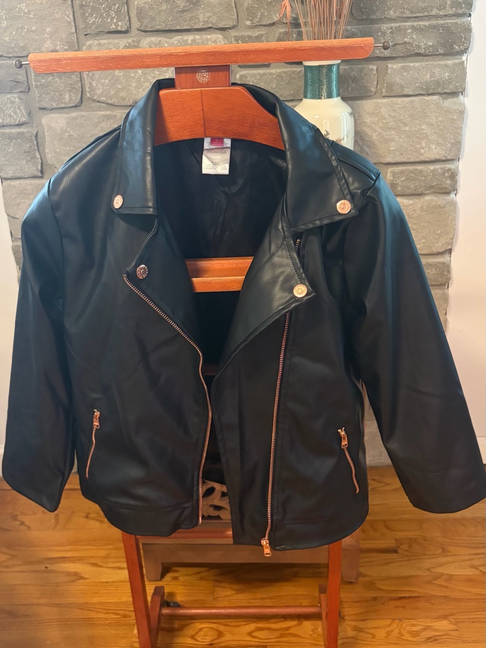 Vince Camuto Black Faux Leather Moto Jacket with Rose Gold Hardware
